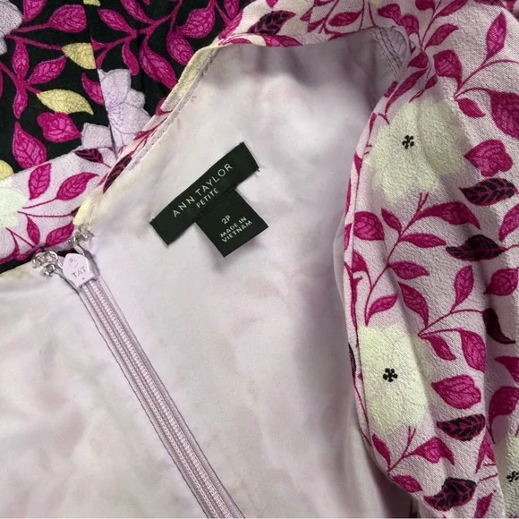 Ann Taylor Mixed Floral Wrap Midi Dress Black Pink Size 2 Petite - Picture 6 of 9